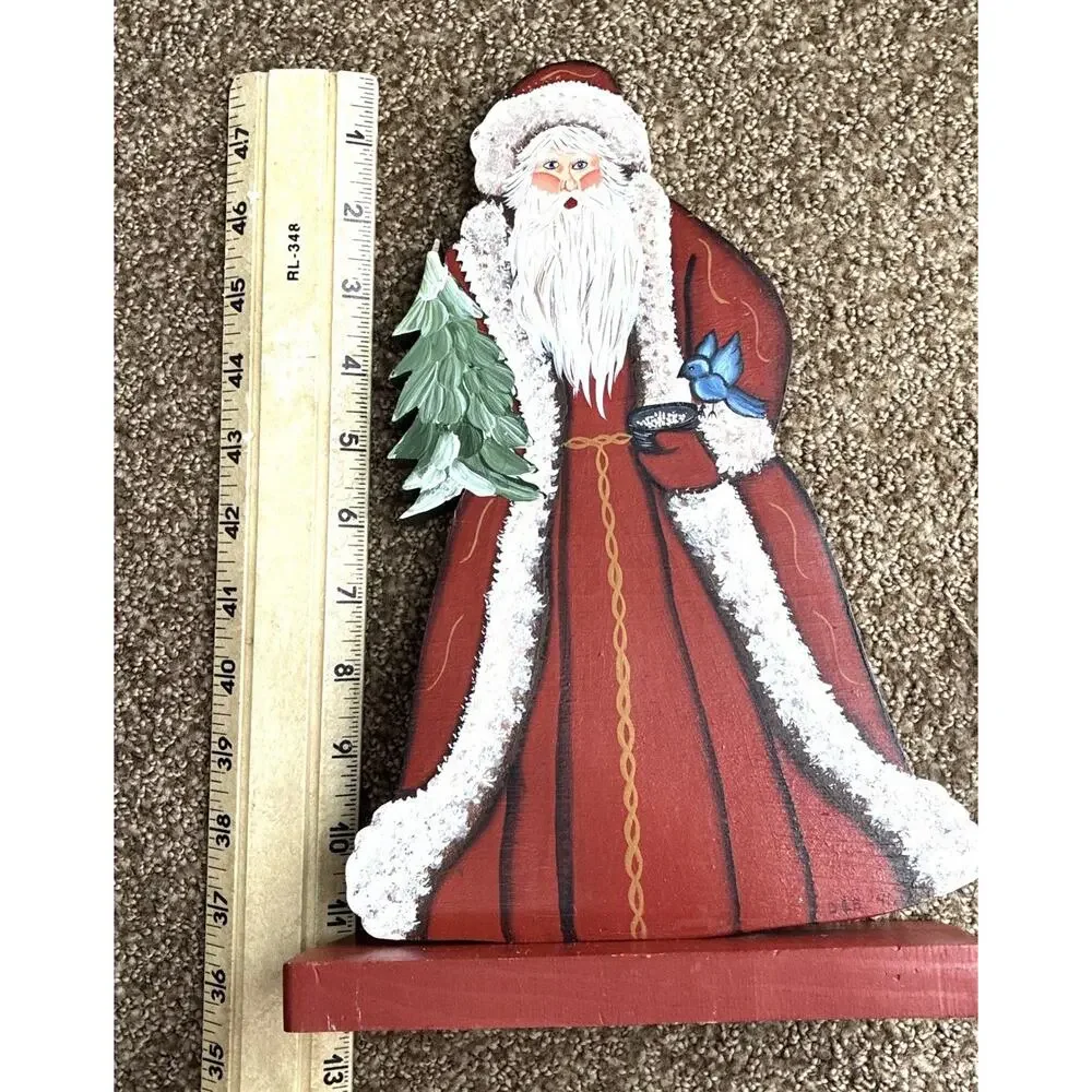 Vintage Hand-Painted Folk Art Wooden Santa Shelf Sitter Primitive Christmas
